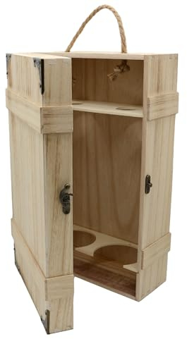 UNUS Weinkiste für 2 Flaschen, geflammtes Holz, Vintage Weinkiste mit Deckel und Trageseil, Elegante Flaschenkiste als Weinverpackung, Geschenkbox, Geschenkverpackung von Weinflaschen