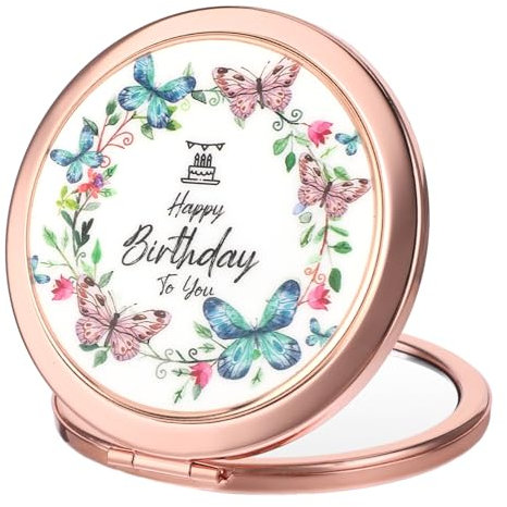 Dimeho Blumen Klapp Make up Spiegel Vergrößerungs Kompaktspiegel Tragbar Bunt Mini Kosmetikspiegel Faltbar Doppelseitiger Handspiegel 2-fache Vergrößerung Frauen Mädchen Handtasche Büro Zuhause