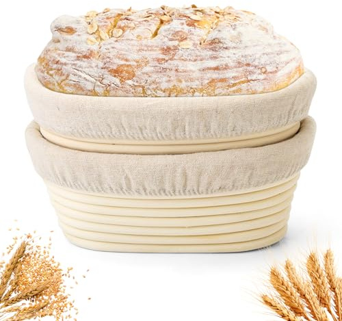 Yeatruojeet Gärkörbe für Brot, ovale Form, 20,3 cm, oval, mit Einlagen, perfekt für professionelles und Zuhause, Sauerteigbrot, 20,3 cm, ovale Form, 20,3 cm