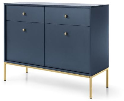 Lomadox Kommode Sideboard 104cm in blau, Fußgestell goldfarben, Griffe goldfarben