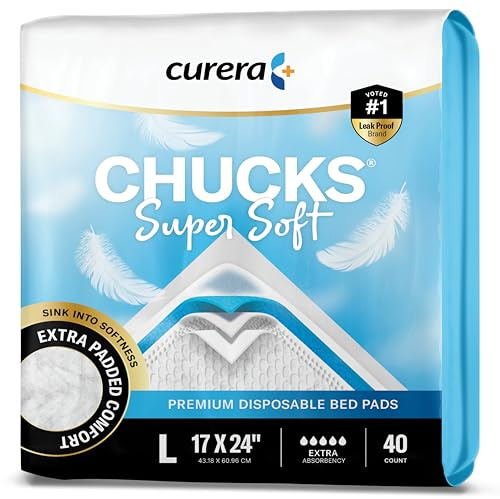 Chucks - Cuscinetti assorbenti super morbidi, 43 x 61 cm, usa e getta, piccoli cuscinetti usa e getta per neonati e adulti, con strato superiore morbido, extra assorbenza, per letto Chux [40