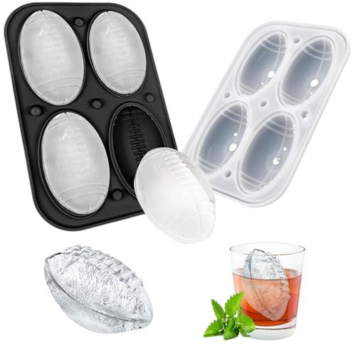 SOETDERT Cubiteras para Hielo Grande, Bolas Hielo Molde, Bandeja de Hielo en Forma Redonda Grande con Tapa, Cubiteras para Hielo Silicona para Whisky, Cócteles, Jugo, Sin BPA (Rugby)