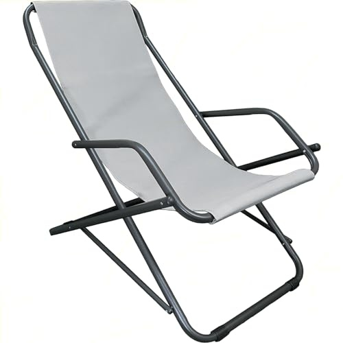 Sicignano Sdraio con Braccioli Basculante Oscillante Camping - Telaio Acciaio Antracite, Tessuto a Rete in Poliestere e PVC, Dimensioni Aperta 101x63x85h cm, Made in Italy (2 Sdraio, Grigio)