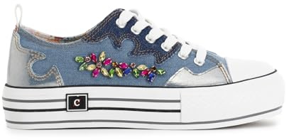 Cafè Noir C1DM9128B017390 Sneakers Mid IN Tessuto con Patch Strass Jeans 39