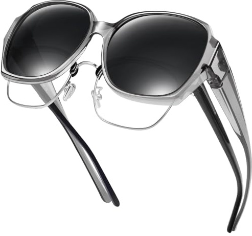 URUMQI Überzieh Sonnenbrille für Brillenträger Damen, Polarisierte Überbrille Sonnenbrille über Normale Brille, Quadratisch Sonnenbrillen Fit over Sunglasses mit UV400 Schutz für Frauen Lila Rahmen