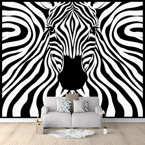 Papier Peint Panoramique Animal Imprimé Zèbre Noir Et Blanc 350x256 cm Papier Peint Intissé Mural, Poster Geant Mural Impression 3D, pour Salon Chambre d'enfants restaurant Décoration Murale
