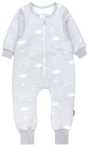 TupTam Schlafsack mit Beinen und Ärmeln 2.5 TOG, OEKO-TEX zertifiziert, Farbe: Wolken mit Sternen und Mond Grau, Größe: 80-86