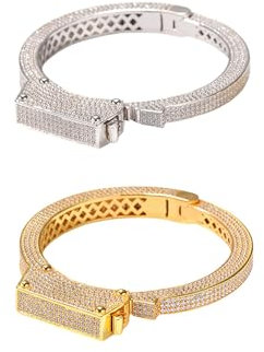 yrozvw Handschelle Design Armreif, Mikro-Fassung helle Zirkonia Steine mit langen gezackten Verschluss Schnalle Armband für Männer/Frauen/Freunde