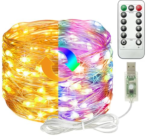 litogo Led Lichterkette mit USB, 5M 50 LED Lichterkette Innen mit Stecker Fernbedienung, Wasserdicht 8 Modi Timer Weihnachten Lichterketten für Party, Garten, Hochzeit, Zimmer Deko, Warmweiß & Bunt