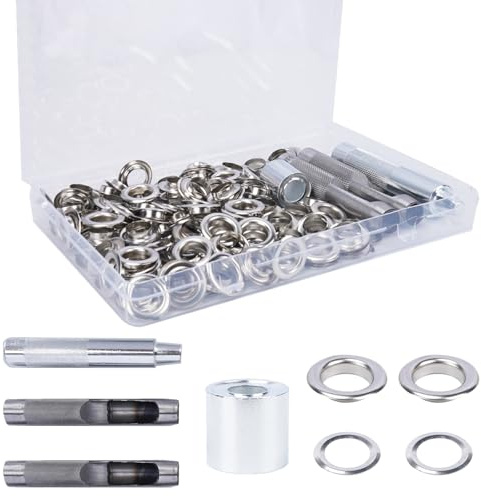 FOGAWA 120 Sets Kit de Ojales Metalicos de 14mm plata Kit de Herramienta de Ojetes con juego de herramientas Ojetes Metalicos para Tela, cuero, Manualidades, lonas, Carpas, Toldos