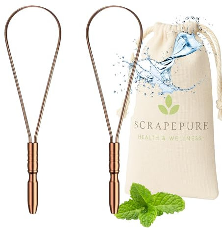 Tongue Scraper Handcrafted 100% Food Grade Copper Tongue Scraper Ayurvedic Benefits (Set of 2) Fights Bad Breath Adults and Kids