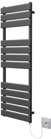 Richmond Black Electric Heated Towel Rail 400mm W x 1200mm H | Flat Panel, Bathroom Towel Radiator, Wall Mounted
