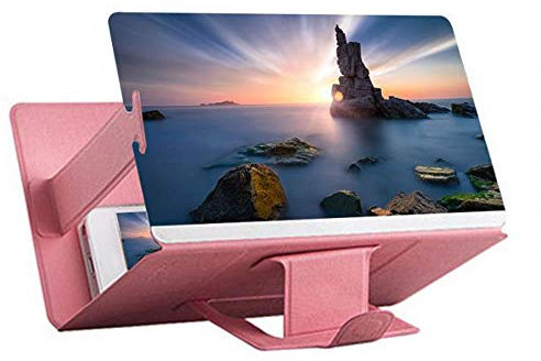 ZJFHEYUO Phone Screen Magnifier 3D Mobile Phone Screen Magnifier Enlarger Magnifying Video Amplifier Projector Bracket Desktop Holder Phone Stand Pink