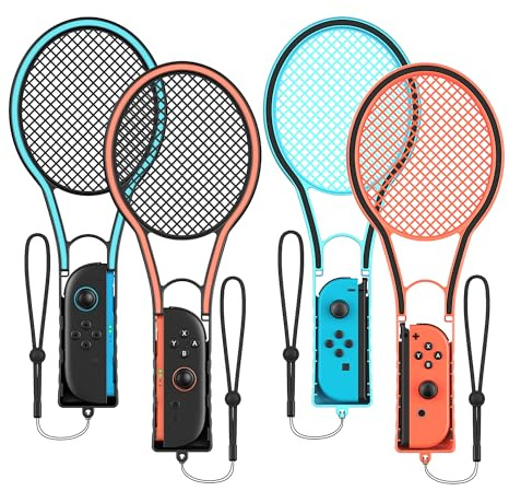 [Fit für Switch 2/1]4-Pack Tennisschläger Handgriffe für Nintendo Switch 2/Switch1/OLED Modell, für Joycon2&1, Griffe Bundle Kit Zubehör für Mario Tennis Fever/Tennis Aces & Switch Sport Tennis