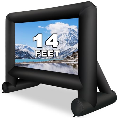 GZKYYLEGS Inflatable Projector Screen 14ft Movie Screen Outdoor | Air Blower, Storage Bag, Easy Set up, Front and Rear Projection, Outdoor Movie Night, Backyard Pool Fun