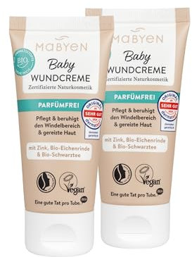 MABYEN Baby Wundcreme 2er Set (2 x 50 ml) – Parfümfrei, mit Bio-Mandelöl, zertifizierte Naturkosmetik, vegan, sanfte Pflege für empfindliche Babyhaut, dermatologisch getestet, plastikfreie Verpackung
