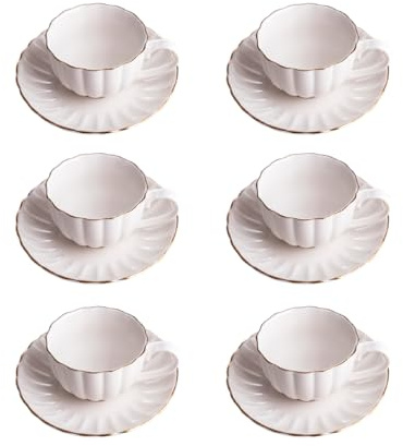 HOMLA MELIDA Tassen-Set mit Untertassen, 6-teilig, 0,2L, goldener Rand, elegant & hochwertig