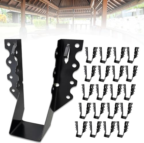 20 PCS 2x6 Joist Hanger,Black Powder-Coated,18 Gauge Galvanizing Face Mount,for Rafter Hurricane Ties Joist Hangers, Tie Brackets for Floor Deck and Ceiling Trusses (2x 6, 20PCS)