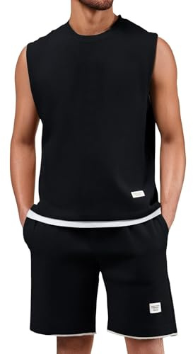 Generisch Sommer Waffle Jogginganzug Herren Trainingsanzug - 2 Teiler Herren Outfit Zweiteiler Fitness Kleidung Kurz Freizeitanzug Hemd Und Shorts Set Sportanzug Sportanzug Sommeranzug Y2K Tracksuit