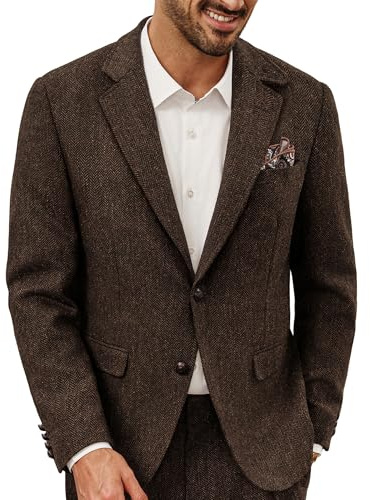 PJ PAUL JONES herr fiskbenskavajer ullblandning vardaglig kostym jacka vintage tweedjacka, Brun, M