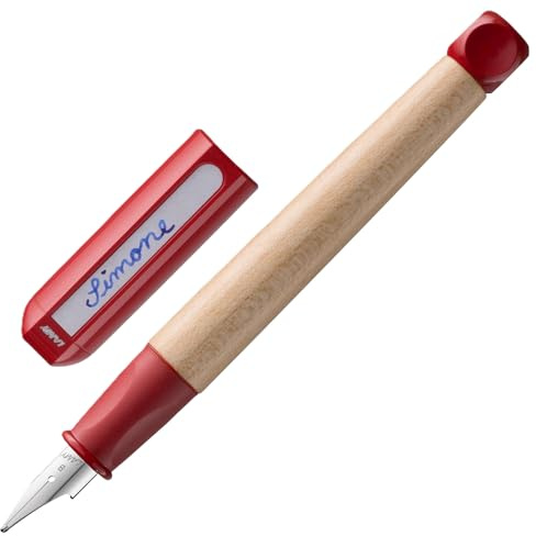 Lamy abc Füller - kindergerechter Schreiblernfüller mit ergonomischem Griff & polierter Stahlfeder - robustes Ahorngehäuse - inkl. Tintenpatrone T 10 blau (Feder Breit, red)