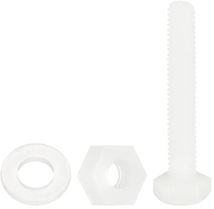 QUARKZMAN 150 Pcs/50 Juegos Tornillos de Cabeza Hexagonal de Nylon, M4 x 25mm Tornillos Hexagonal Plástico Roscado Completo con Tuercas y Arandelas Planas para Accesorios Industriales