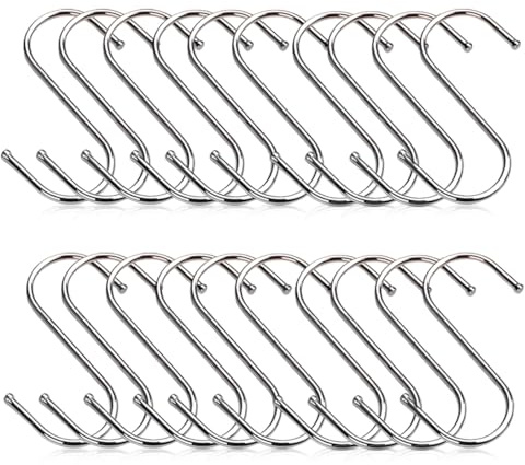 JUGUTA S Haken 20 Stück Edelstahl Haken S-Form Multifunktional Für Küche Bad Schlafzimmer In Silber Kleine Größe
