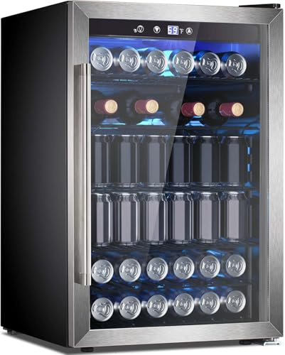 Electactic 145 Can Beverage Refrigerator, 37 Bottle Wine Fridge with Smart Temperature Control, 4.4 CU FT Quiet Freestanding Mini Fridge with Child Lock Panel for Family Restaurant Bar