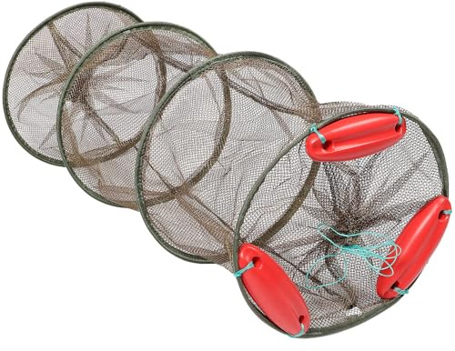 PACKOVE Filet de Pêche Épais Pliable Cordon Coulissant, 4 Anneaux, Filet de Protection pour Poissons et Crabes, Usage en Mer et Rivière