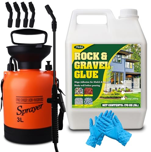 5L Gravel Glue with Sprayer, Fast Dry Water-Based Gravel Binder, Non-Toxic Long Lasting Mulch Glue for Pea Gravel Pebbles Bark Wood, Outdoor Landscape Stabilizer Adhesive Rock Glue