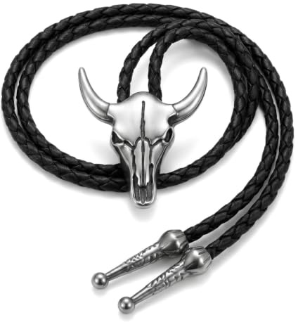 Voxlara Corbata de cuero con cráneo de vaca, bolo tie vintage accesorios