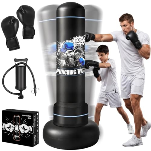 Ninonly Sac de Frappe Gonflable 180cm avec Gants et Pompe pour Adulte