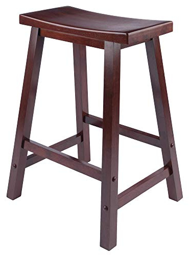 Winsome Satori Saddle Seat Counter Stool, 24 in Walnut, Classic Backless Bar Chairs for Kitchen & Dining Room Seating, Timeless Essential Furniture for Home, Dorm, Apartments
