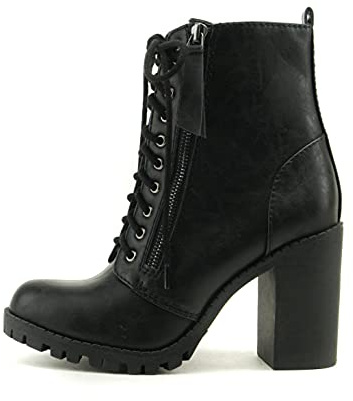 Soda Malia Women Lace-Up Side Zipper Stylish Fashion Combat Boot (9, BLACK*, numeric_9)