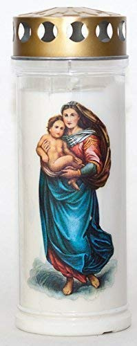 St. Jakob´s Motivkerzen - Grabkerzen in weiß mit Golddeckel - Motiv Madonna - 24 STÜCK Grablichter mit Deckel - 7 Tage Wochenbrenner Grabkerzen - Friedhofskerze