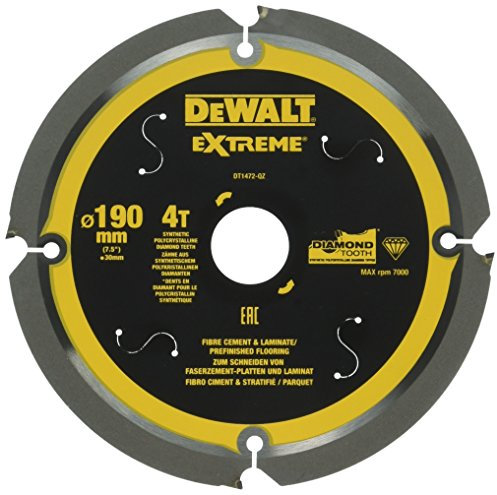 DEWALT Faserzement-Kreissägeblatt DT1472 (Sägeblatt-ø: 190/30 mm, 4 Zähne, Zahnwinkel: 12°, speziell für Faserzement-Platten und Laminat entwickelte Kreissägeblätter) 1 Stück