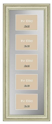 Bildershop-24 Bilderrahmen Collage Barockrahmen Athen Silber Antik 27x78cm mit fünf Passepartout-Ausschnitten in Silber