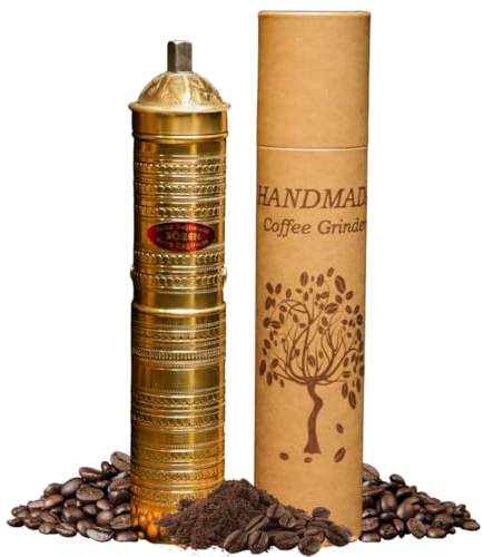 Ottoman Inspirations 9 Handmade Hand Crafted Hammered Manual Brass Coffee Mill Grinder, Portable Steel Conical Burr Coffee Mill, Portable Hand Crank Coffee Grinder, Turkish Coffee Grinder
