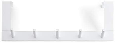 Rayen | Appendiabiti con 5 ganci | Appendiabiti da porta | Barra gancio | Appendiabiti per porta | Multifunzionale | Risparmia spazio | Bianco | 36x12,5x4cm