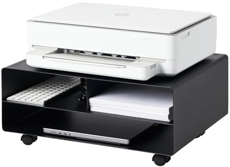 Yamazaki 4349 Tower Druckerstation, schwarz, Stahl, Minimalistisches Design, 48 x 37 x 19 cm (LxBxH)