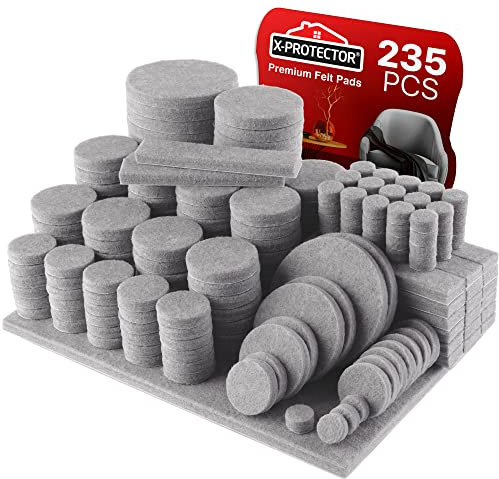 X-Protector Filzgleiter 235 Stück - Prämie Möbelgleiter Grau - Dicker Filz Selbstklebend - Bodenschoner für Stühle - Große Menge an Filzgleiter Selbstklebend - Schützen Sie Ihre Holzfußböden