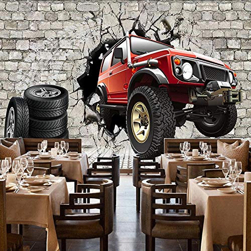 Papier Peint Panoramique 3D Tapisserie Intissé Murales poster geant photo Décoration Murale Effet Trompe Loeil 150x105cm Affiche rétro brique pneu voiture fond décoration