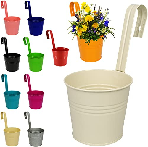 alles-meine.de GmbH 5 Stück Hänge - Töpfe/Blumentöpfe/Hängetöpfe - Metall - Ø 17 cm - grün RUND - Hängend/mit Haken & Halterung - Aufhängen - groß - mit Henkel - Eimer /..