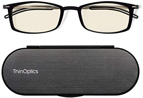 ThinOptics Computerlesebrille 1,0, schwarz, ultraleicht, Bildschirmbrille | Brille mit Blaulichtfilter für Bildschirm, Monitor und Gaming, ultraleicht und rechteckig, kratzfeste Gläser, immer dabei