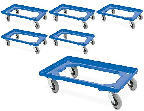 BRB Spar-Set, 6X Transportroller mit Flüsterrollen, für Behälter 600x400 mm oder 2X 400x300 mm (Blau)