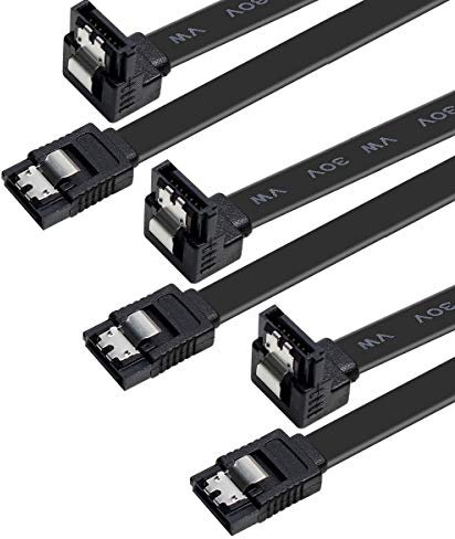 BENFEI SATA III Kabel, 3 Stück, 6Gbps, gerade, HDD- SDD-Datenkabel mit Arretierung, 45,7 cm für SATA HDD, SSD, CD-Treiber, CD-Writer (Schwarz,1x 90°, 3 Stück)