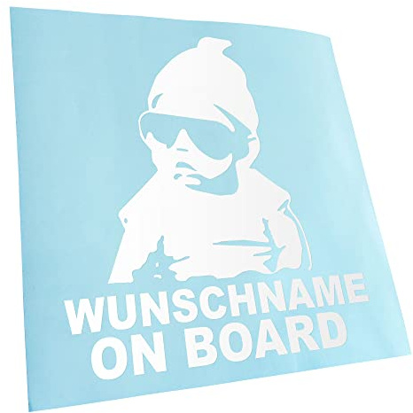 Kiwistar - Autoaufkleber - Wunschname on Board Baby - weiss - 24cm Höhe - Heckscheibe Auto Aufkleber wetterfest für Kfz LKW Mofa Truck - Sticker außen selbstklebend Tuning Zubehör für Fenster Fahrzeug