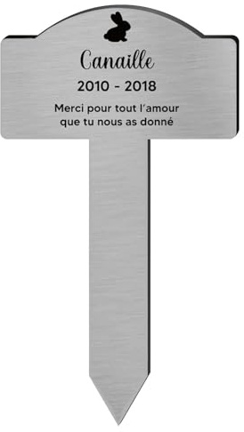 DECOHO - Plaque funeraire Personnalisable pour Lapin - Plaque commémorative avec Piquet - Gravure Laser Durable - 4 Lignes de Texte 100% - Argent