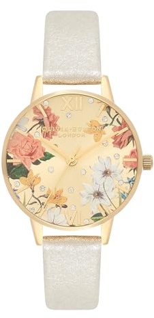 Olivia Burton Reloj Analógico de Cuarzo para Mujer Colección Sparkle Florals con Correa de Cuero Plateada - OB16BF35