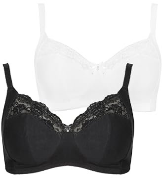 Yours 2 Pack & White Non-Padded Non-Wired Full Cup Bras - Women's - Plus Size Curve